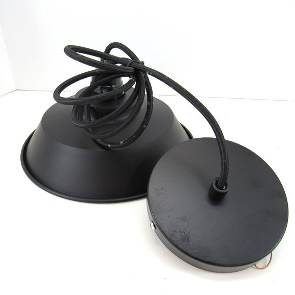 Light Pendant Black Matte Metal Light Cover Retro Style Ceiling Mount 9" Across - Picture 6 of 8